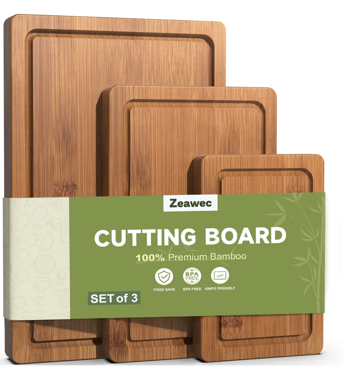 Zeawec 100% premium bamboo cutting boards (set of 3)
