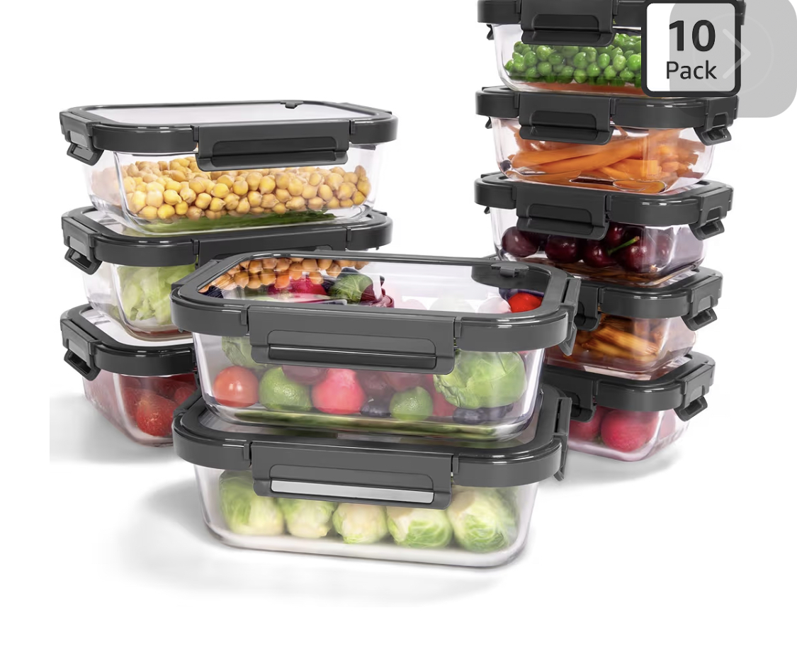 Glass meal-prep food storage containers (10-pack)